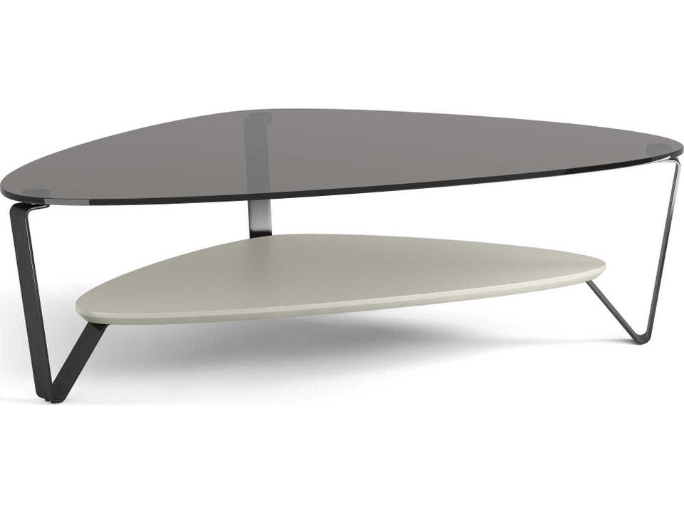 Dino Triangular Coffee Table in Stone Finish with Glass Top