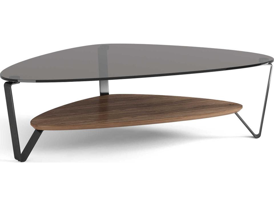 Dino Triangular Coffee Table with Glass Top in Natural Walnut