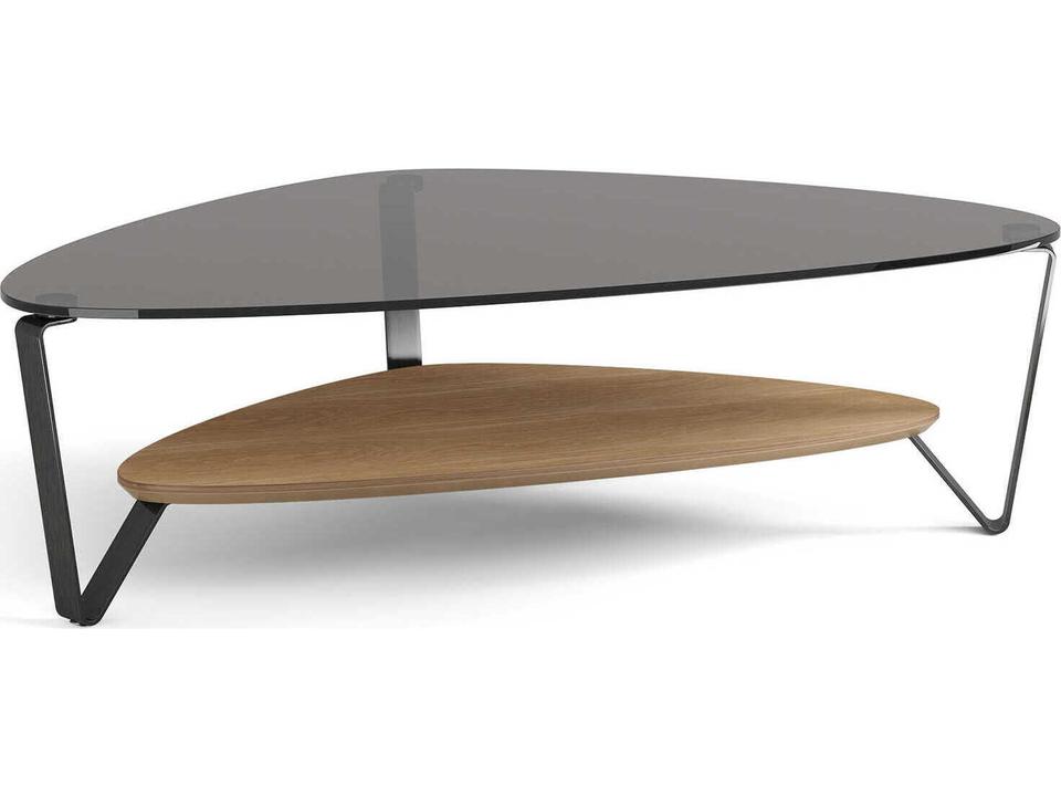 Dino Triangular Coffee Table with Washed Oak and Glass