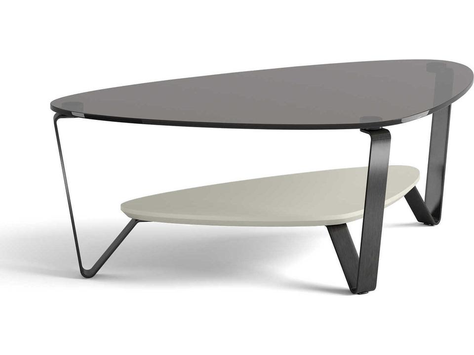 Dino Small Triangle Coffee Table with Stone Shelf and Glass Top