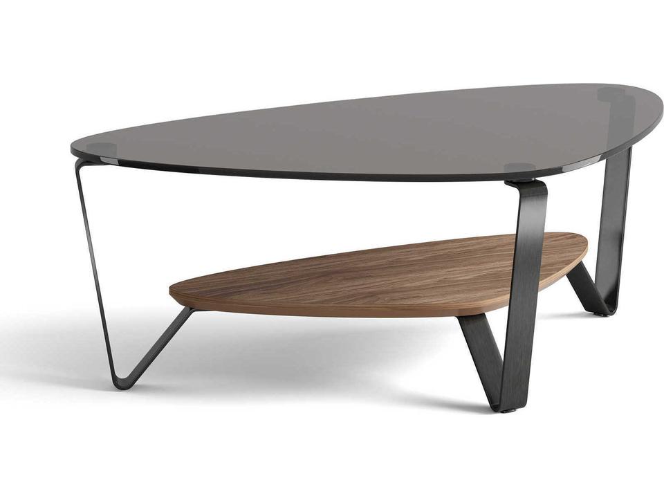 Dino Small Triangular Coffee Table with Glass Top and Natural Walnut