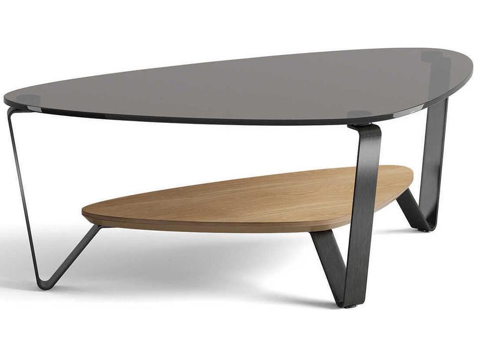 Dino Soft Triangular Coffee Table in Washed Oak and Polished Glass