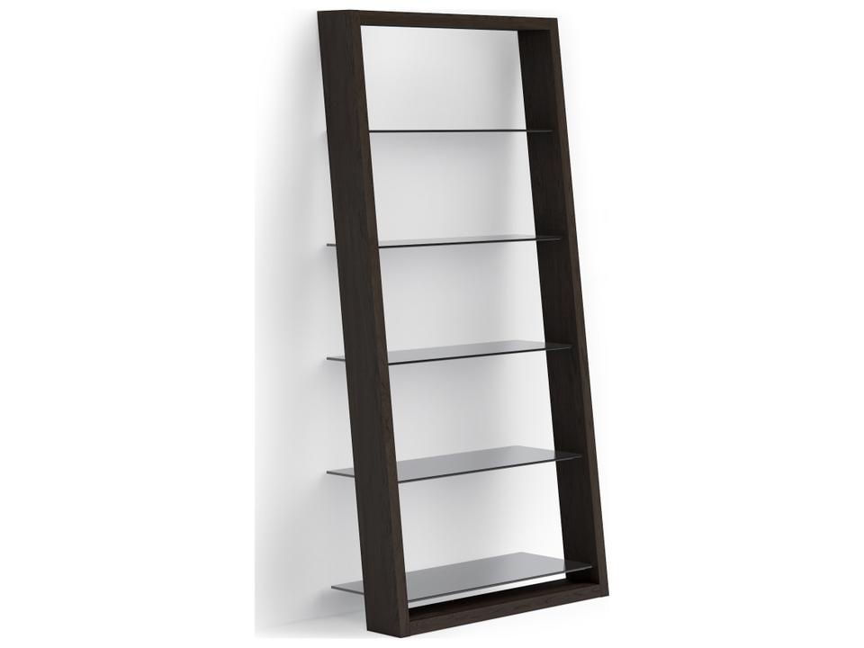 Eileen Leaning Shelf in Charcoal Stained Ash and Grey Tempered Glass