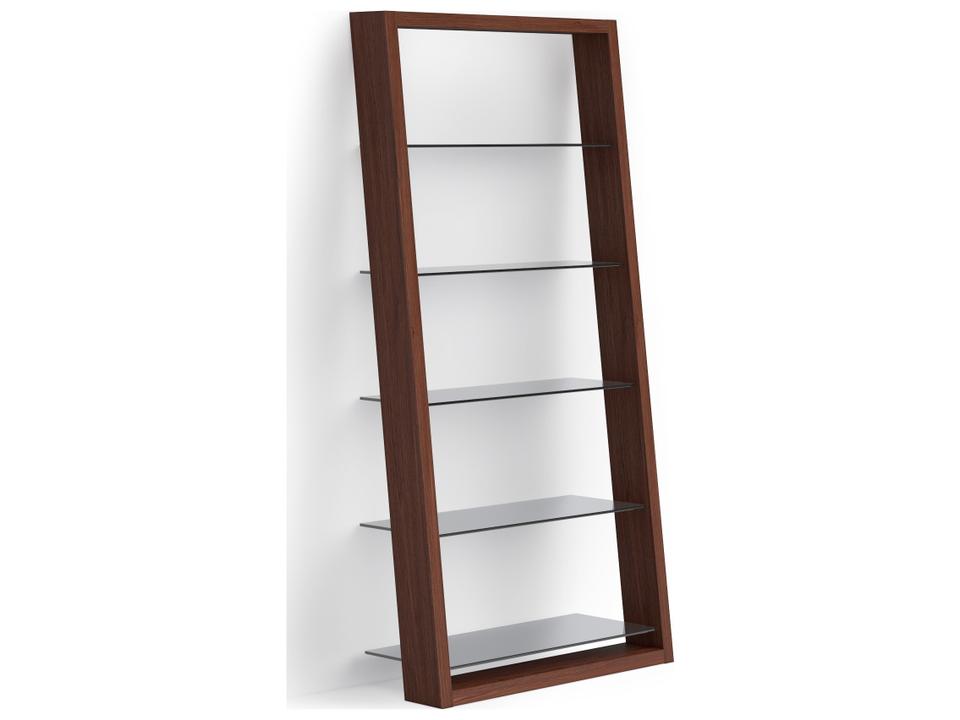 Eileen 5-Shelf Leaning Bookcase in Chocolate Stained Walnut with Tempered Glass Shelves