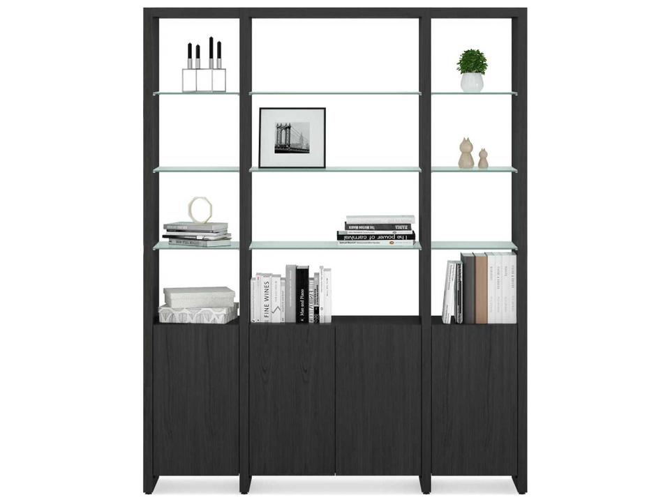 Linea 66-Inch Wide 3-Shelf Bookcase System Charcoal Stained Ash