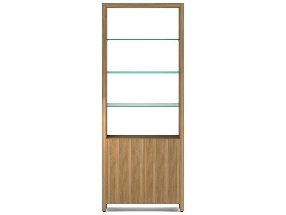 Double Bookcase Linea Natural Walnut Glass Shelves