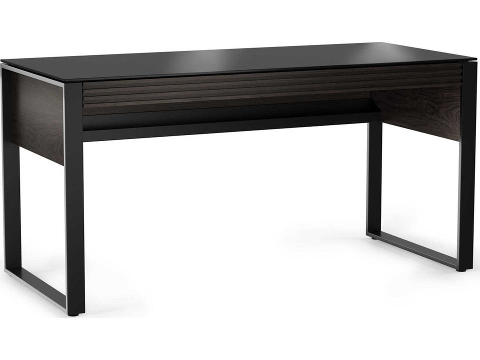 Corridor 60 Inch Office Desk in Charcoal Stained Ash and Satin-Etched Glass
