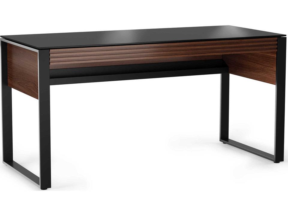 Corridor 60-Inch Desk in Chocolate Stained Walnut with Satin-Etched Glass Top