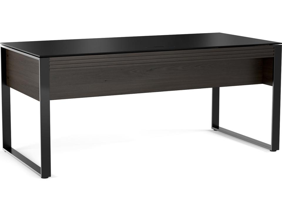 Corridor 6521 Executive Desk in Charcoal Stained Ash with Satin-Etched Glass Top