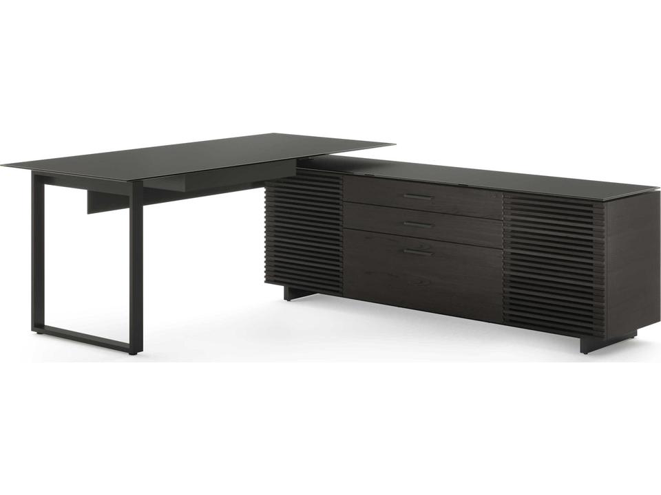 L-Shaped Executive Desk Corridor Charcoal Stained Ash