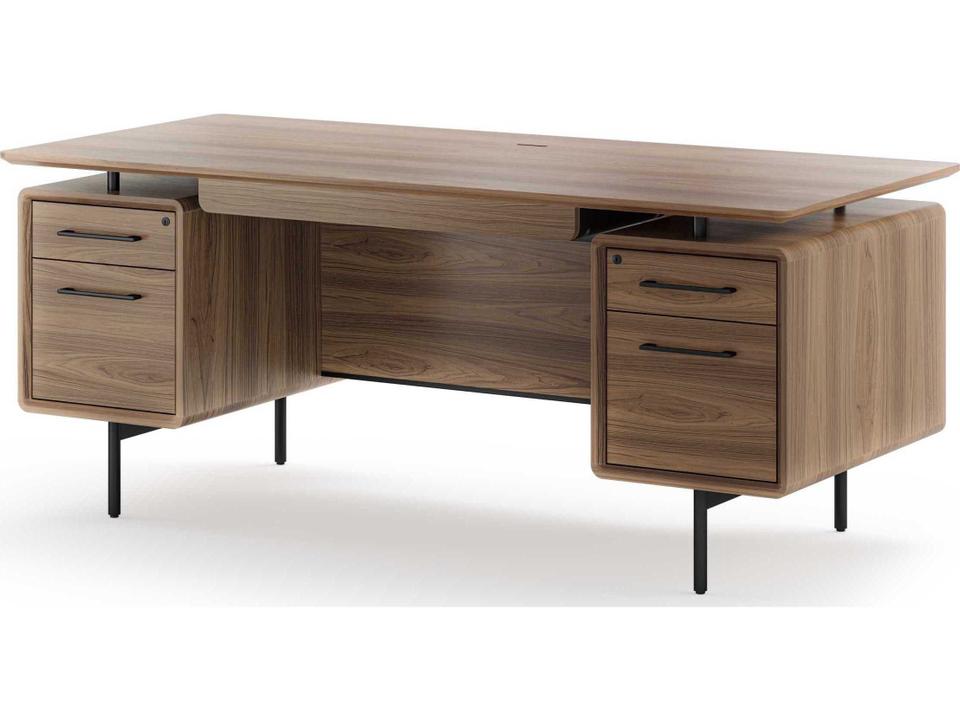 Linq 70-Inch Executive Desk in Natural Walnut with Integrated Power