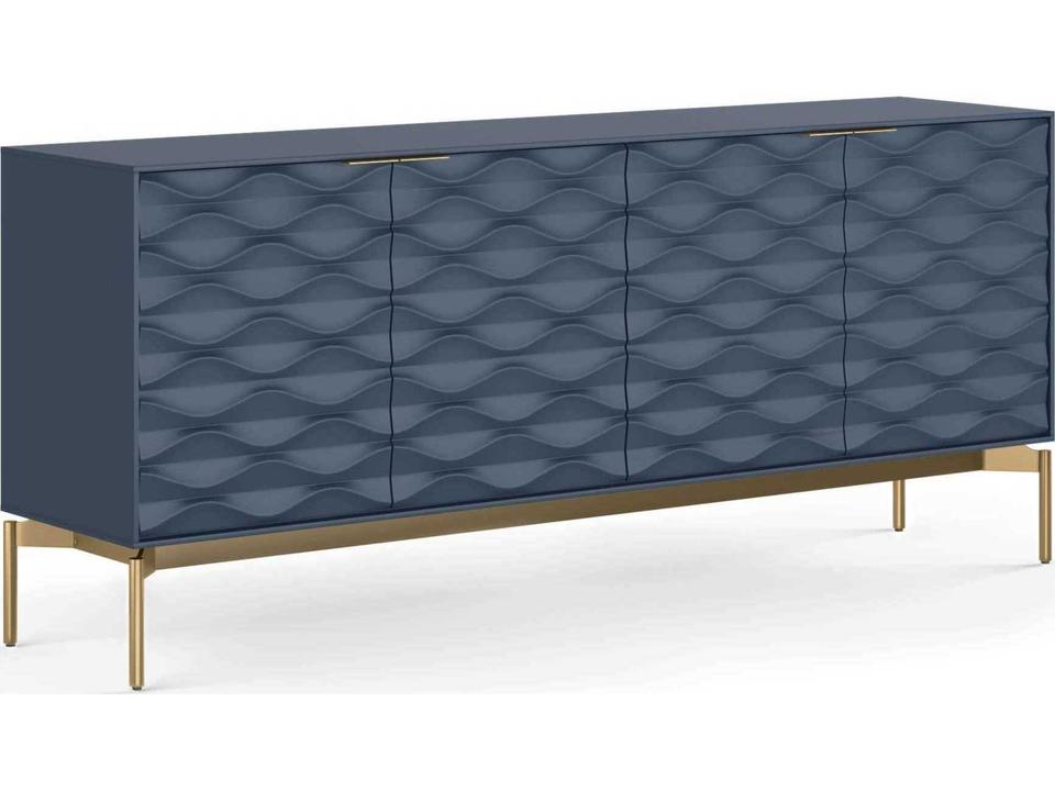 Ripple 4-Door Storage Credenza in Ocean with Brushed Brass