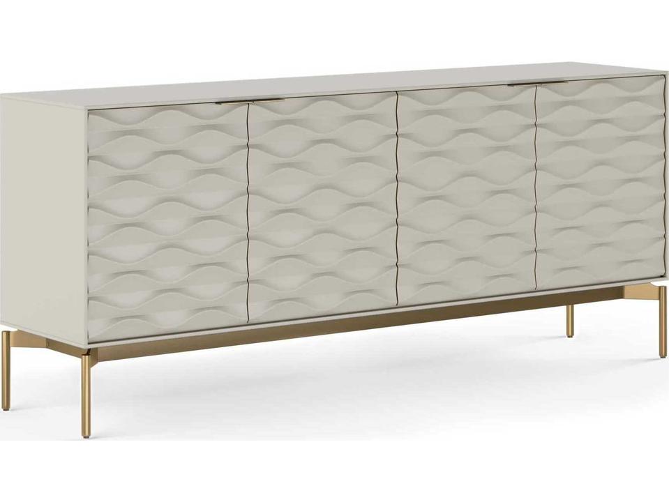 Ripple 4-Door Storage Credenza in Stone and Brushed Brass