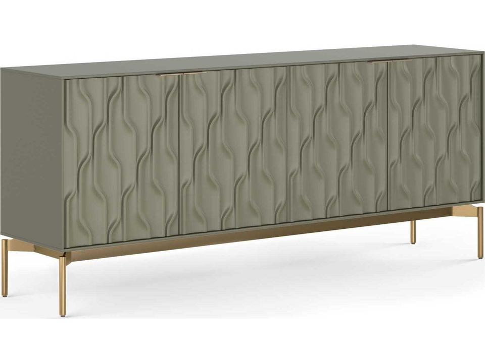 Mesa 79-Inch Storage Credenza with Carved Doors in Moss and Brushed Brass