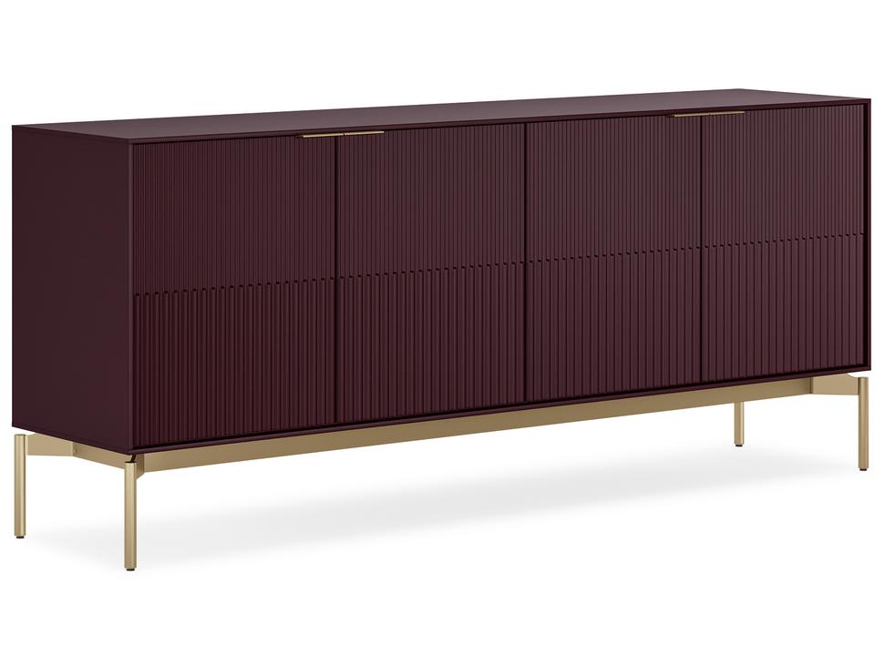 Zig Fluted Door Storage Credenza in Merlot and Brushed Brass