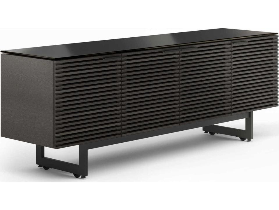 Corridor Louvered Wood Media Console in Charcoal Stained Ash