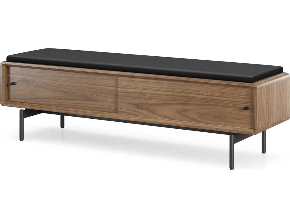 LINQ Semi-Aniline Leather Storage Bench in Natural Walnut and Pepper
