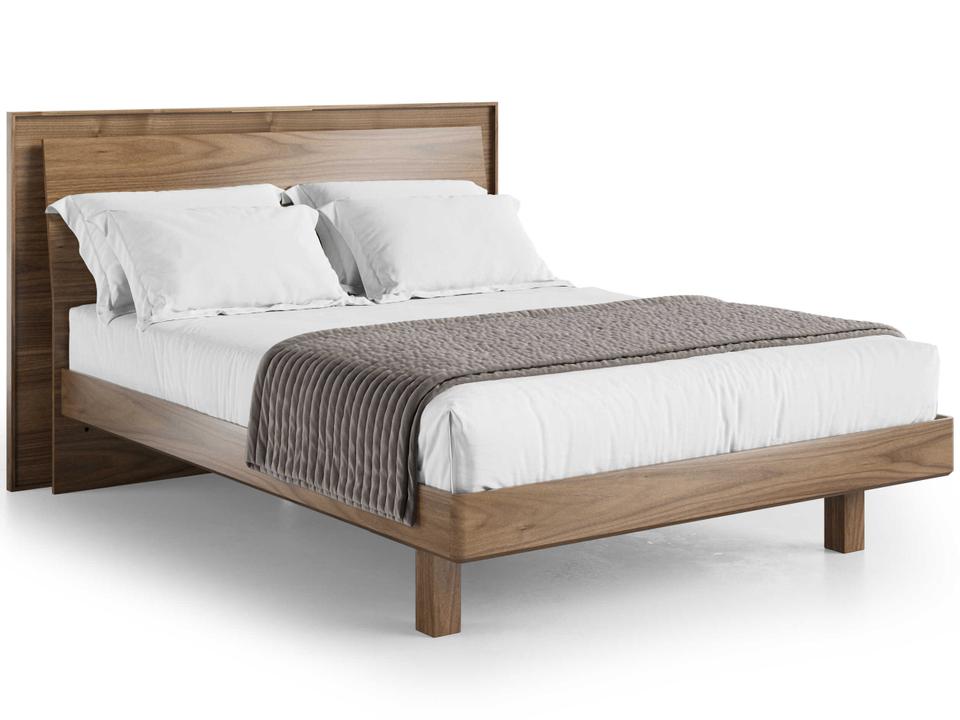 Kava Queen Bed in Natural Walnut with Integrated Lighting and USB-C Charging