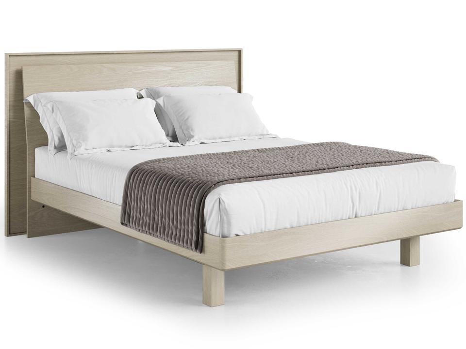 Kava Queen Platform Bed Washed Oak Wood LED Lighting