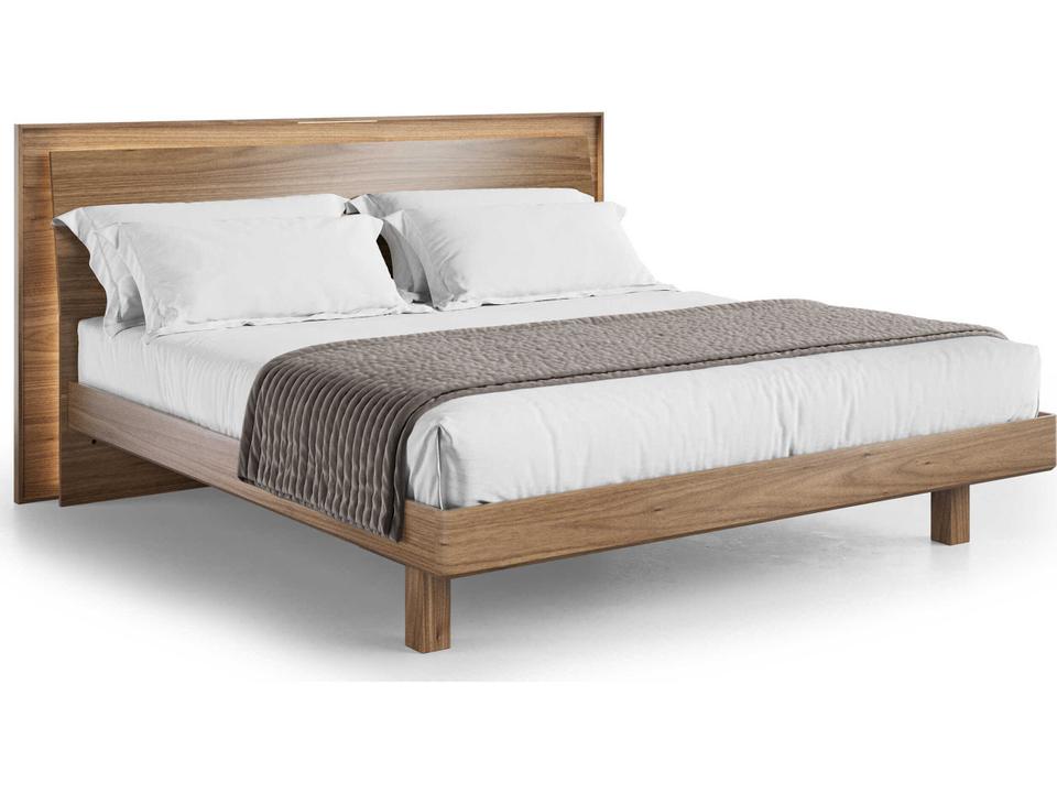 Kava King Platform Bed in Natural Walnut with Dimmable Lighting and USB-C Charging