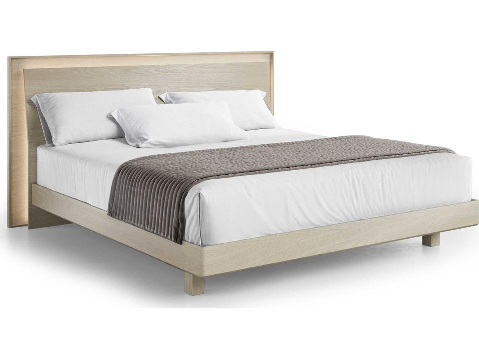 Kava King Panel Bed Washed Oak Built In Lighting