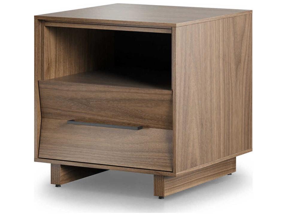 Kava 20-Inch Nightstand with Sliding Top and Power Station in Natural Walnut and Powder-Coated Steel