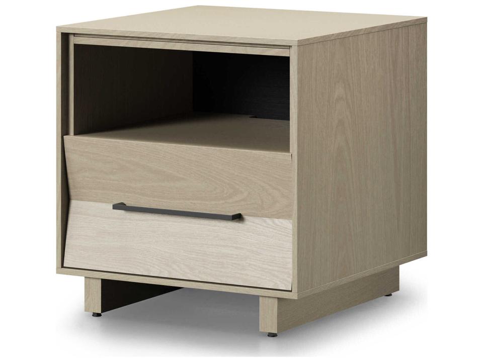 Kava 20-Inch Nightstand with Integrated Power in Washed Oak and Powder-Coated Steel