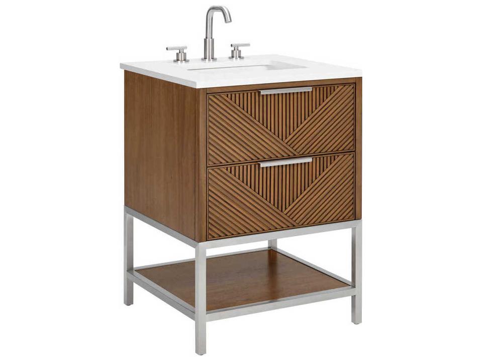 Diamond 24 Inch Free Standing Bathroom Vanity Cabinet in Walnut with Brushed Nickel Hardware