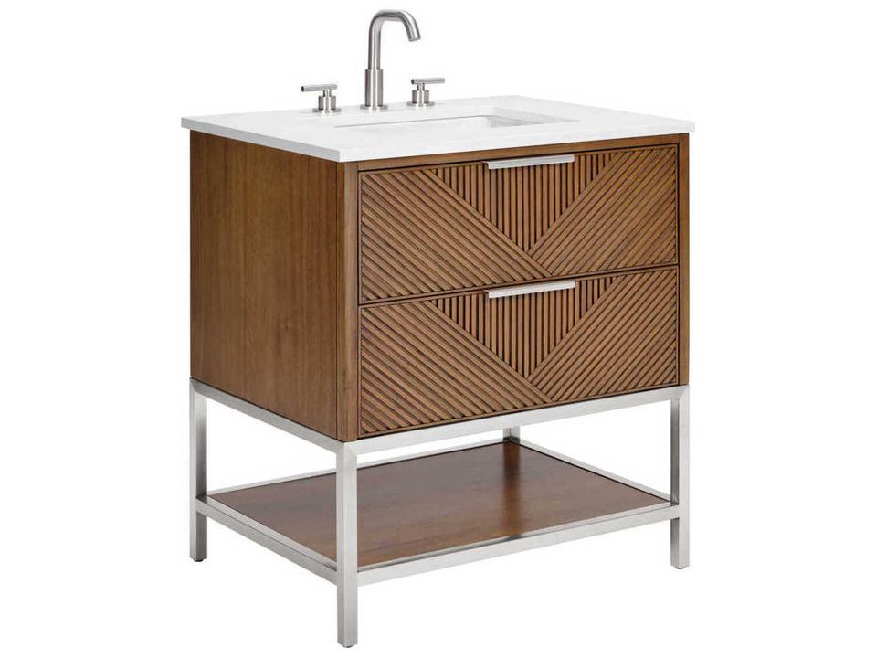 Diamond 30-Inch Free Standing Bathroom Vanity in Walnut with Brushed Nickel Hardware