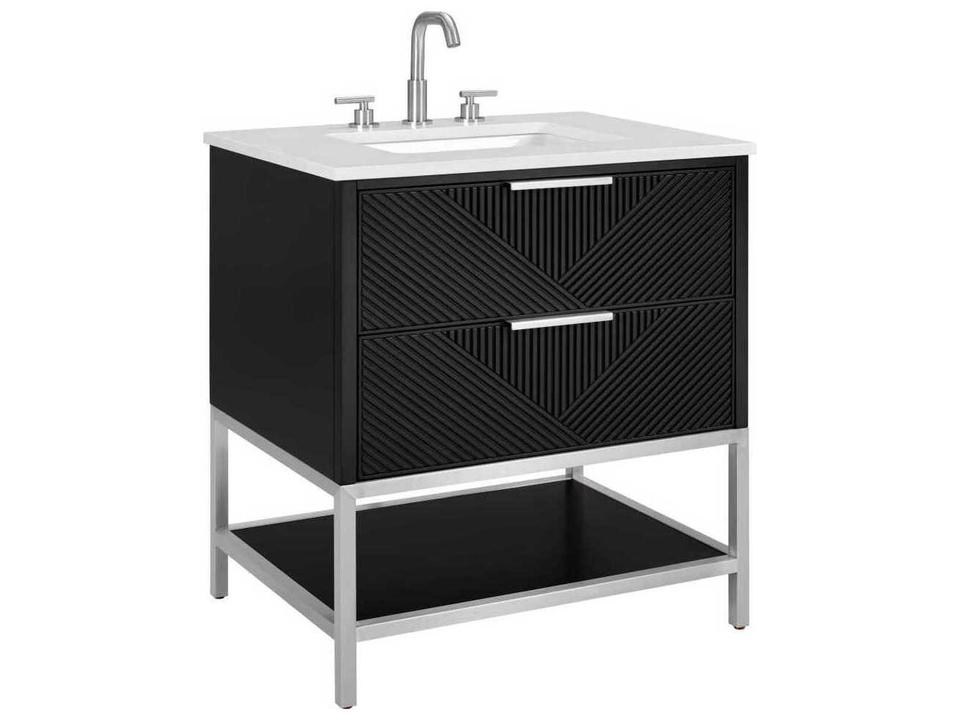 Diamond 30-Inch Free Standing Bathroom Vanity Cabinet in Charcoal Black with Brushed Nickel Hardware