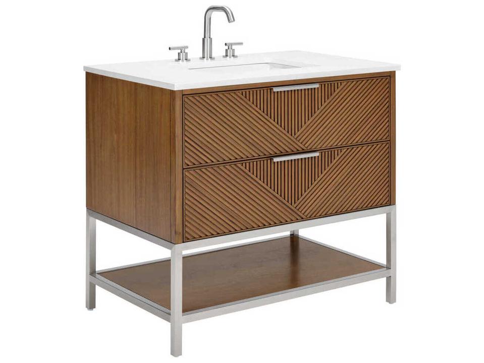 Diamond 36 Inch Free-Standing Bathroom Vanity Cabinet in Walnut with Brushed Nickel Hardware