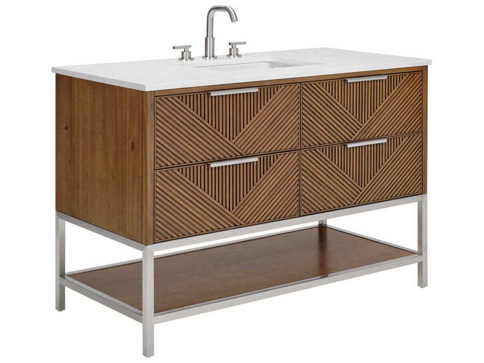 Diamond 48-Inch Freestanding Bathroom Vanity in Walnut with Brushed Nickel Hardware