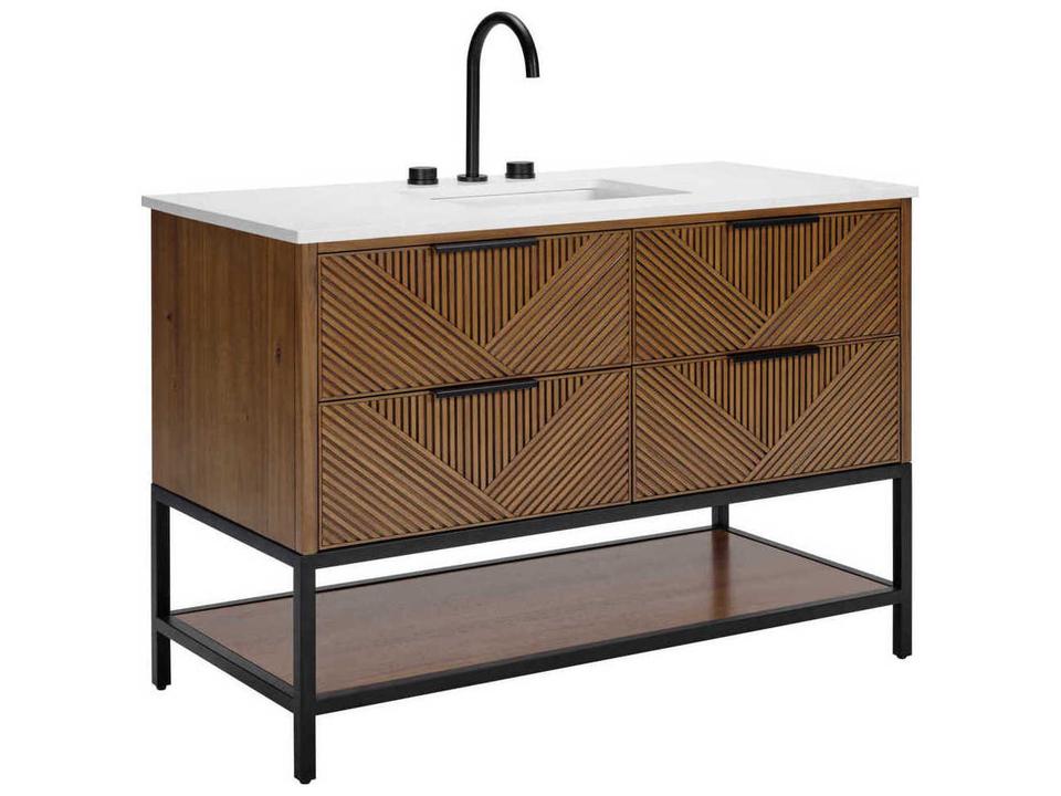 Diamond 48-Inch Freestanding Bathroom Vanity in Walnut with Matte Black Hardware