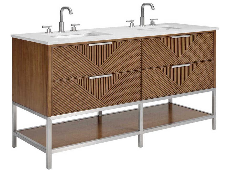 Diamond 60-Inch Freestanding Bathroom Vanity in Walnut Top and Brushed Nickel Hardware