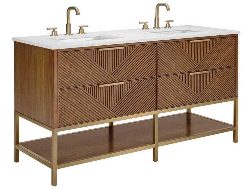 Diamond 60-Inch Freestanding Double Basin Bathroom Vanity in Walnut Top