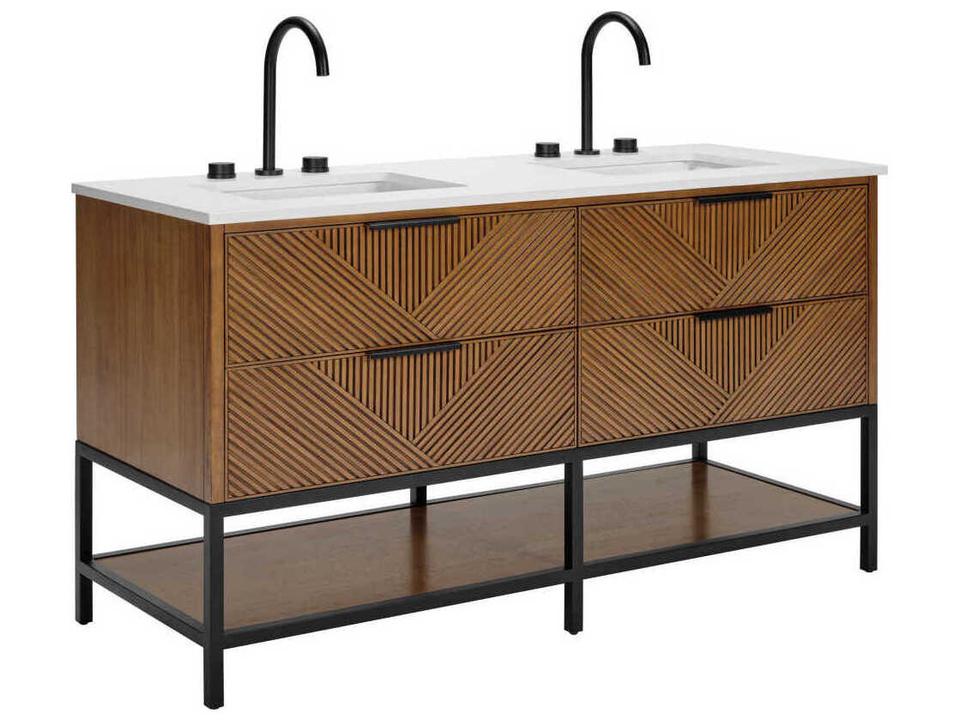 Diamond 60-Inch Freestanding Bathroom Vanity Cabinet in Walnut with Matte Black Hardware