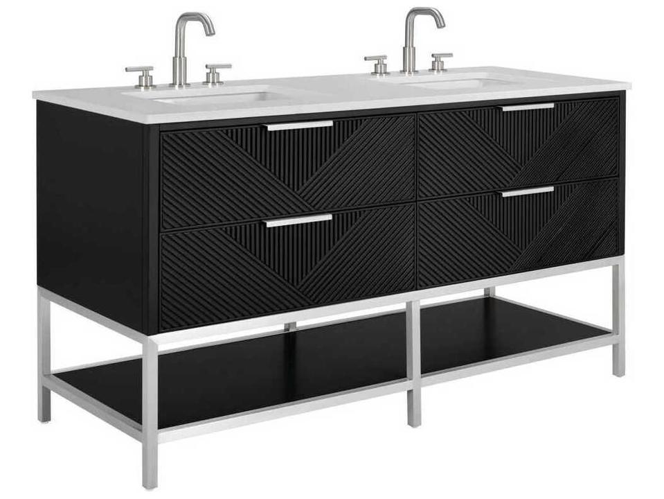 Diamond 60-Inch Freestanding Double Sink Bathroom Vanity in Charcoal Black with Brushed Nickel Hardware