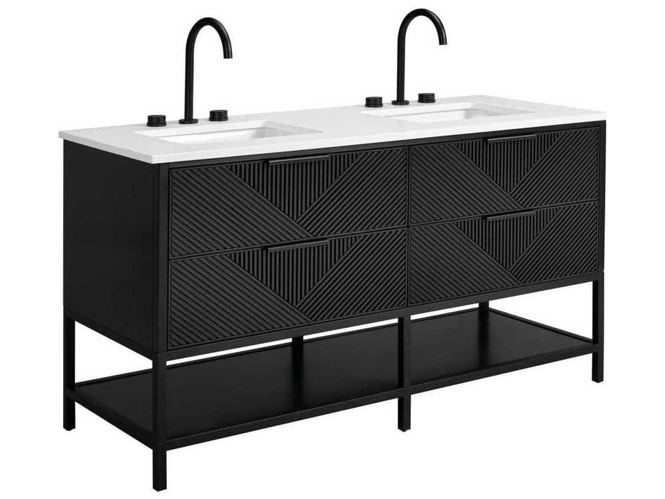 Diamond 60-Inch Freestanding Double Basin Bathroom Vanity in Charcoal Black with Matte Black Hardware