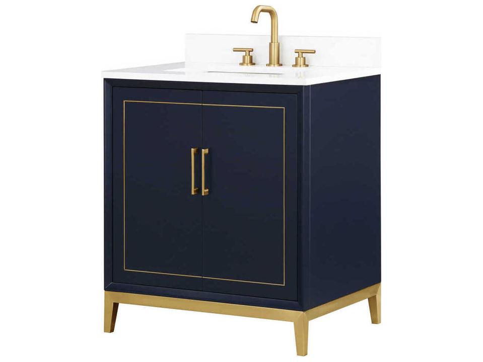 Gracie 30-Inch Bathroom Vanity in Pacific Blue Top and Satin Brass Trim