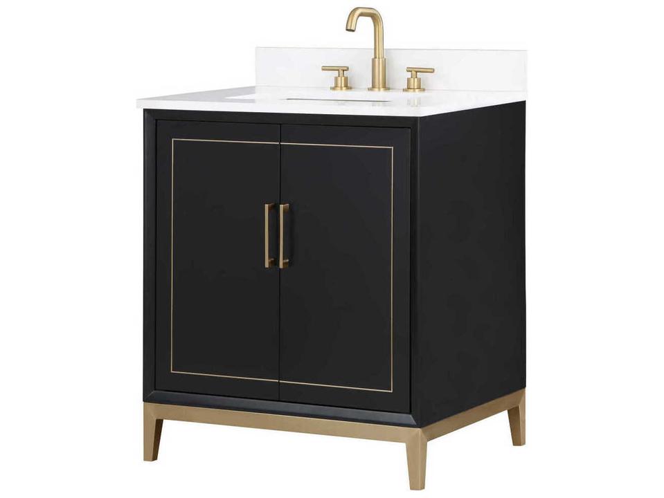 Gracie 30-Inch White Quartz Bathroom Vanity in Midnight Black
