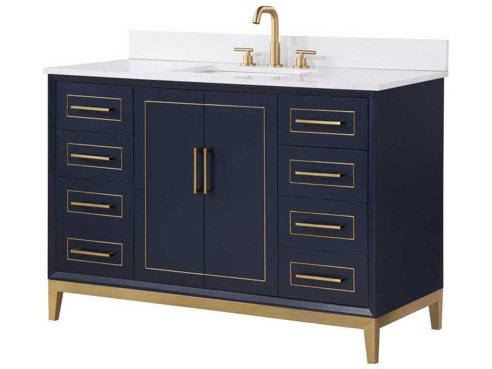 Gracie 48-Inch Single Bathroom Vanity in Pacific Blue with Satin Brass Accents
