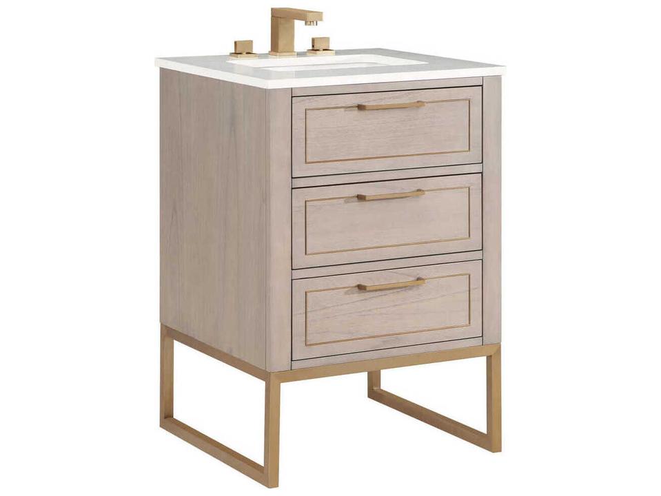 Markham 24 Inch Cashmere Grey Bathroom Vanity with Satin Brass Base