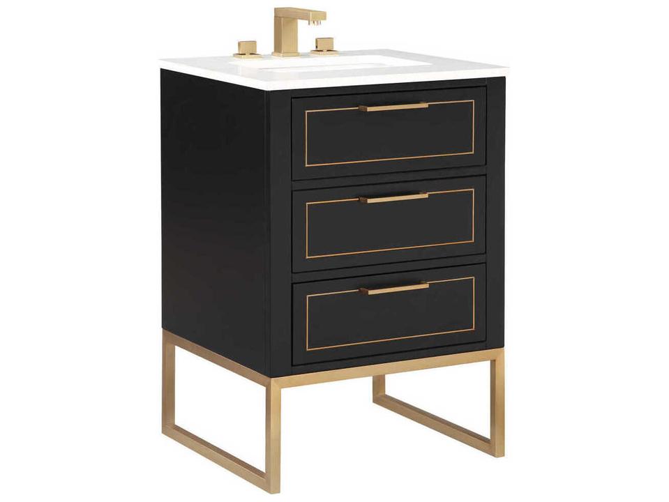 Markham 24-Inch Walnut Bathroom Vanity with Ceramic Sink and Satin Brass Trim