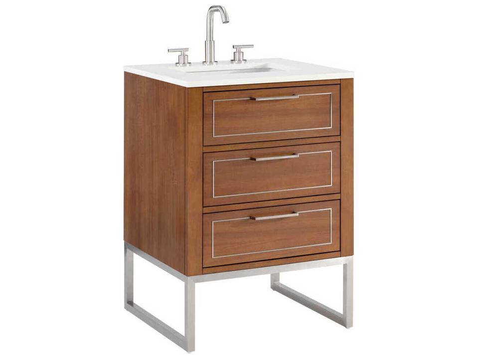 Markham 24-Inch Bathroom Vanity White Quartz Top Walnut Finish