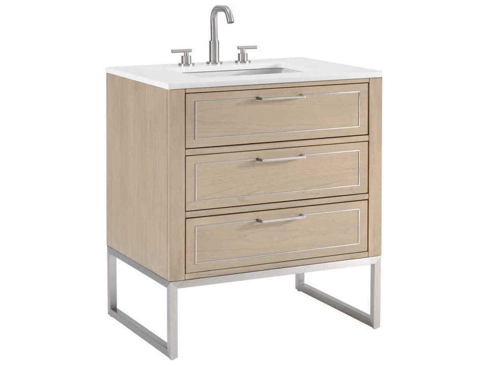 Markham 30-Inch Free Standing Bathroom Vanity Cabinet in Midnight Black with Satin Brass Base