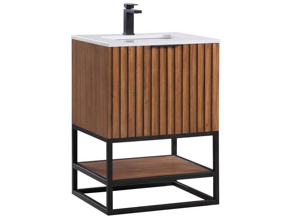 Terra 24-Inch Free Standing Single Basin Bathroom Vanity Walnut and Matte Black