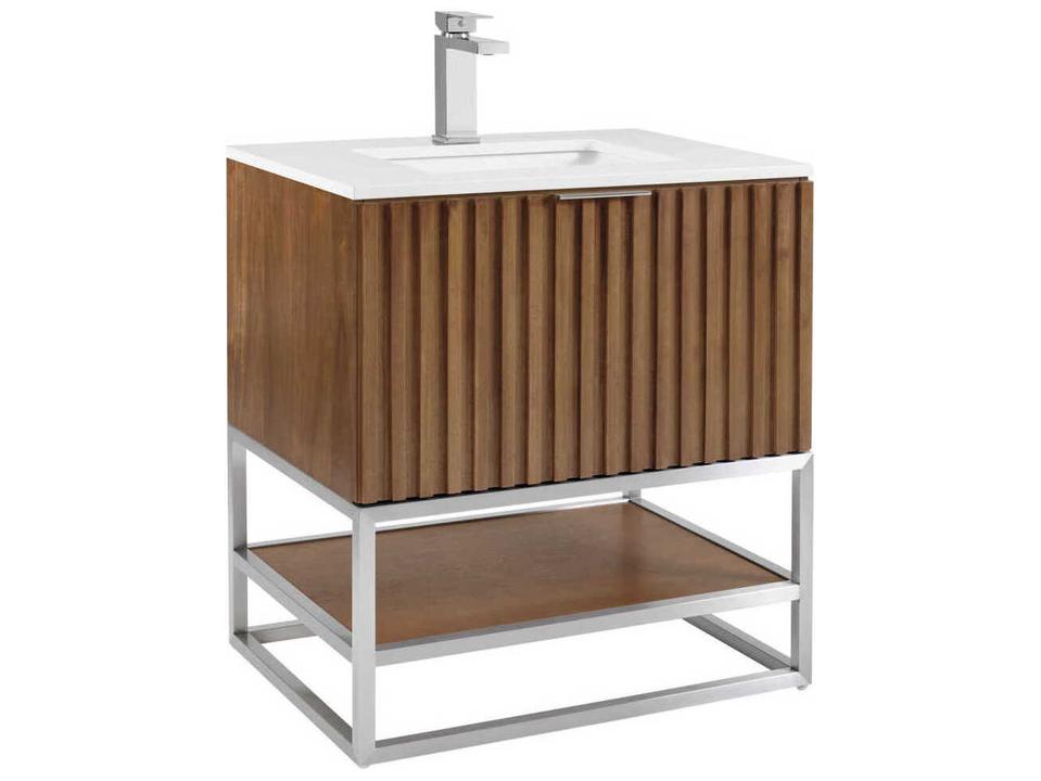 Terra 30-Inch Walnut Freestanding Bathroom Vanity with Brushed Nickel Hardware