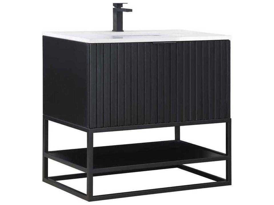 Terra 36-Inch Freestanding Single Basin Bathroom Vanity Set Walnut Matte Black