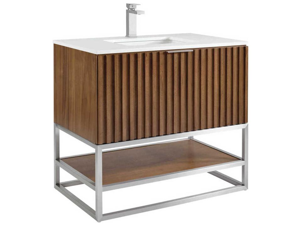 Terra 36-Inch Freestanding Fluted Bathroom Vanity in Walnut