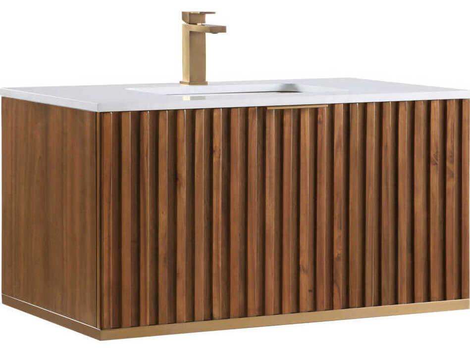 Terra 36-Inch Wall-Mounted Single Basin Bathroom Vanity in Walnut